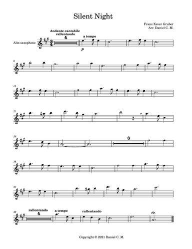 Silent Night for alto saxophone and piano (easy) (arr. Daniel C. M.)