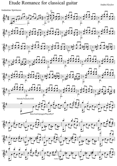 Etude Romance for classical guitar by Andrei Krylov