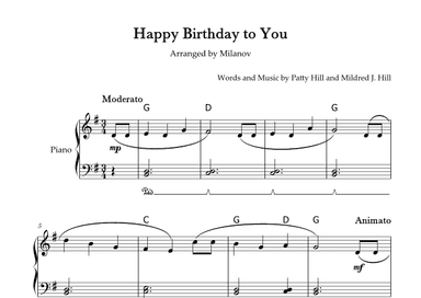Happy Birthday to You Piano in G Easy Intermediate Chord Pedal (arr. Milanov)