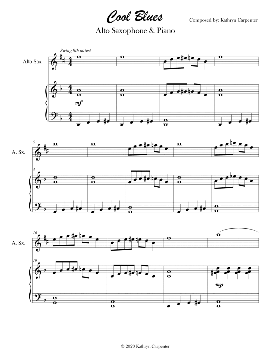 Cool Blues (Alto Saxophone & Piano)
