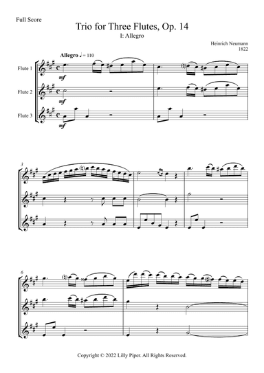 Trio for Three Flutes, Complete Score (arr. Lilly Piper)