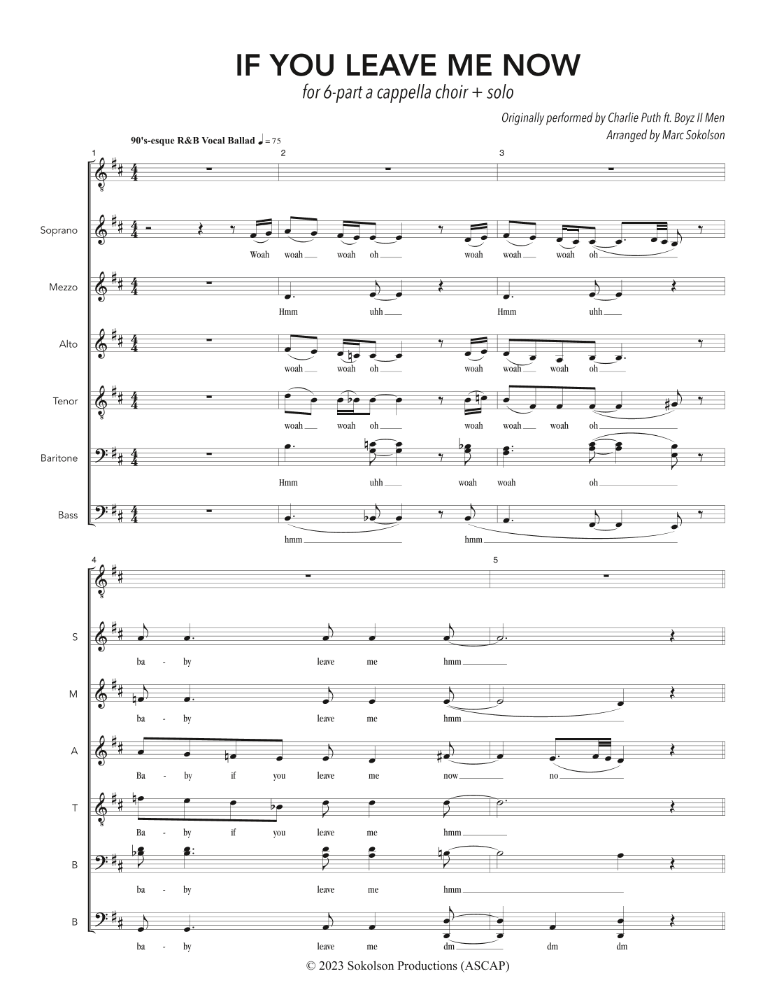 If You Leave Me Now (arr. Marc Sokolson)