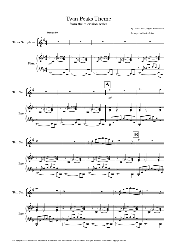 Twin Peaks Theme (arr. Merlin Sisko)