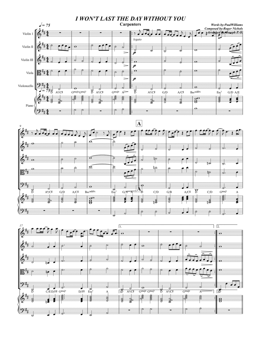 I Won't Last A Day Without You (arr. Joseph)