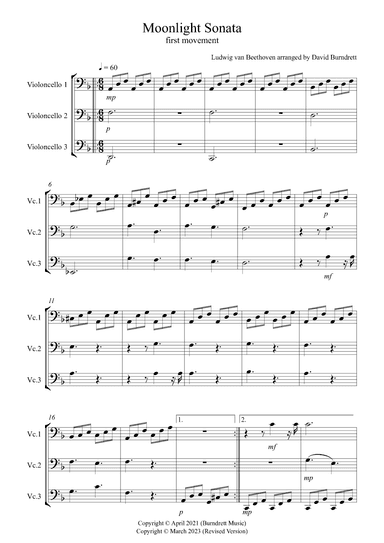 Moonlight Sonata (1st movement) for Cello Trio (arr. David Burndrett)