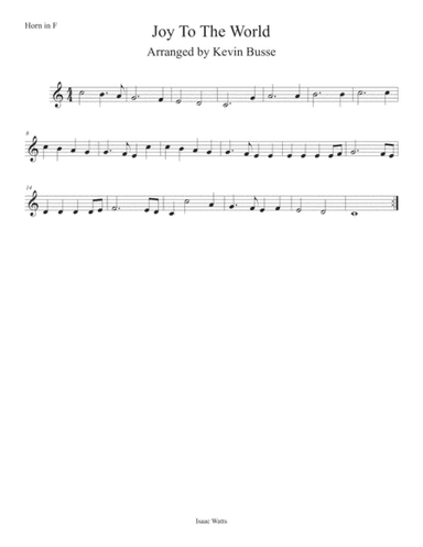 Joy To The World (Easy key of C) Horn in F (arr. Kevin Busse)