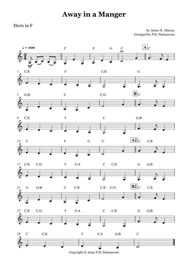 Away in a Manger - Horn in F Solo with Chords (arr. P.H. Damasceno)