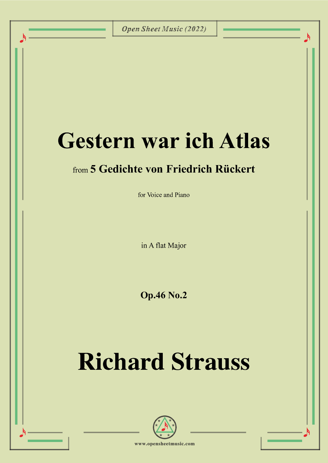 Richard Strauss-Gestern war ich Atlas,in A flat Major,Op.46 No.2 (arr. OSM Press)
