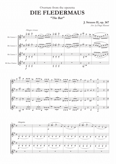 Overture from "The Bat" for Clarinet Quartet (arr. Diego Marani)