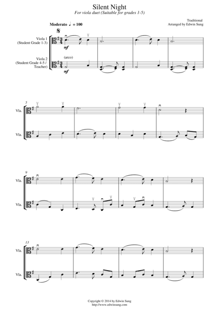 Silent Night (for viola duet, suitable for grades 1-5) (arr. Edwin Sung)