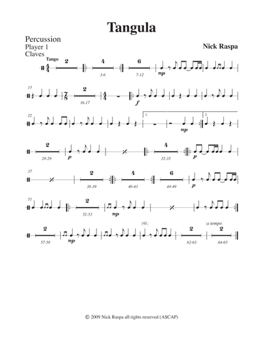 Tangula from Three Dances for Halloween - Percussion Player 1 part