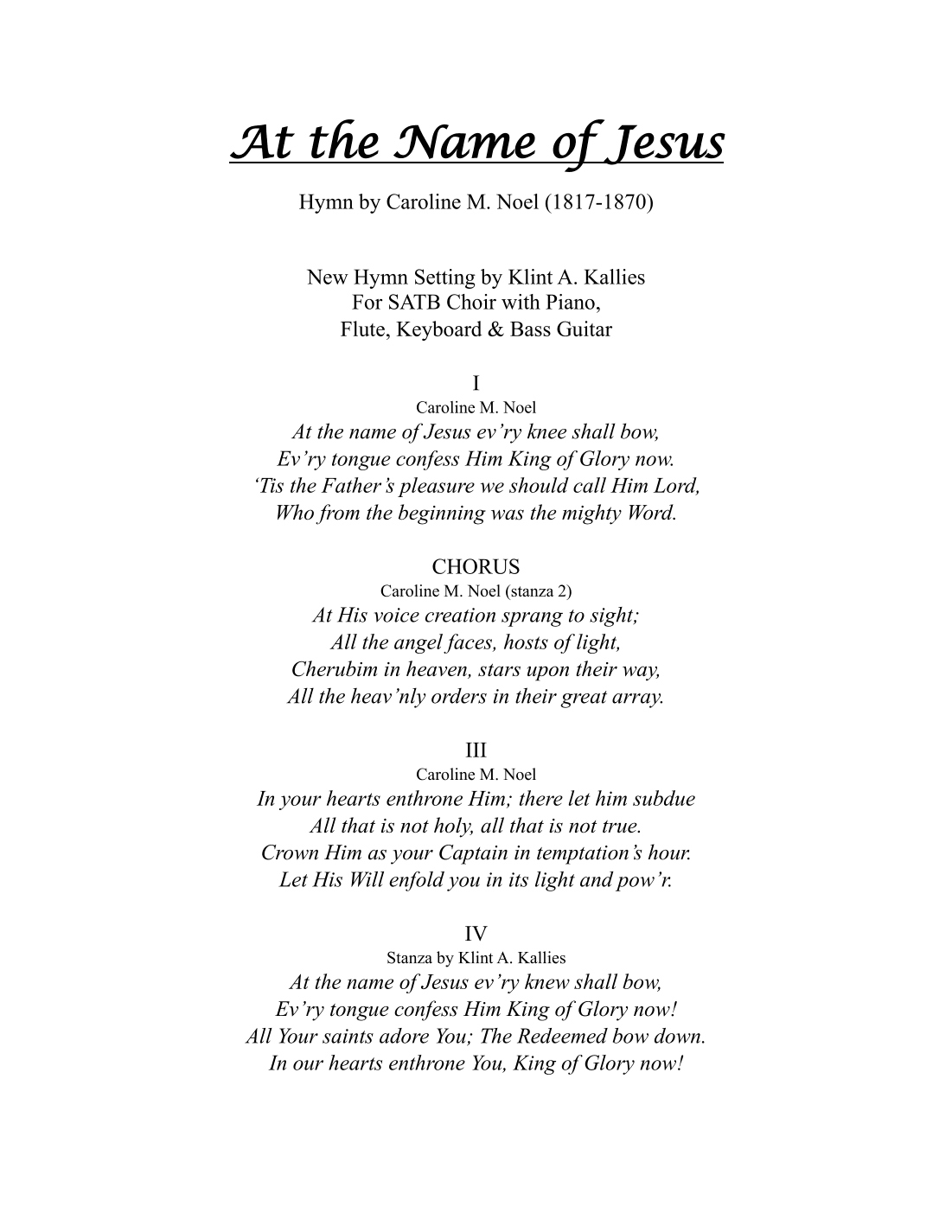 At the Name of Jesus (arr. Klint A Kallies)