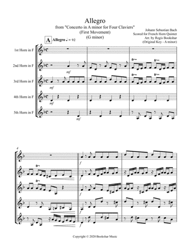 Allegro (from "Concerto for Four Claviers") (G min) (French Horn Quintet) (arr. Regis Bookshar)