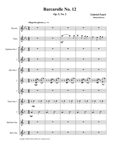 Barcarolle 12, Op. 105, No. 2 by Gabriel Fauré (Saxophone Nonet + Fl,Picc.) (arr. Richard Byrnes)