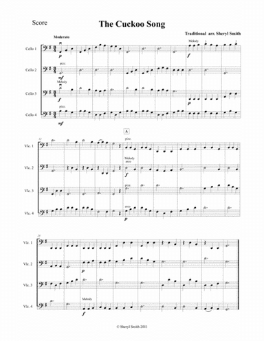 Cuckoo Song for four very beginner cellists cellos (arr. Yellow Cello Music)