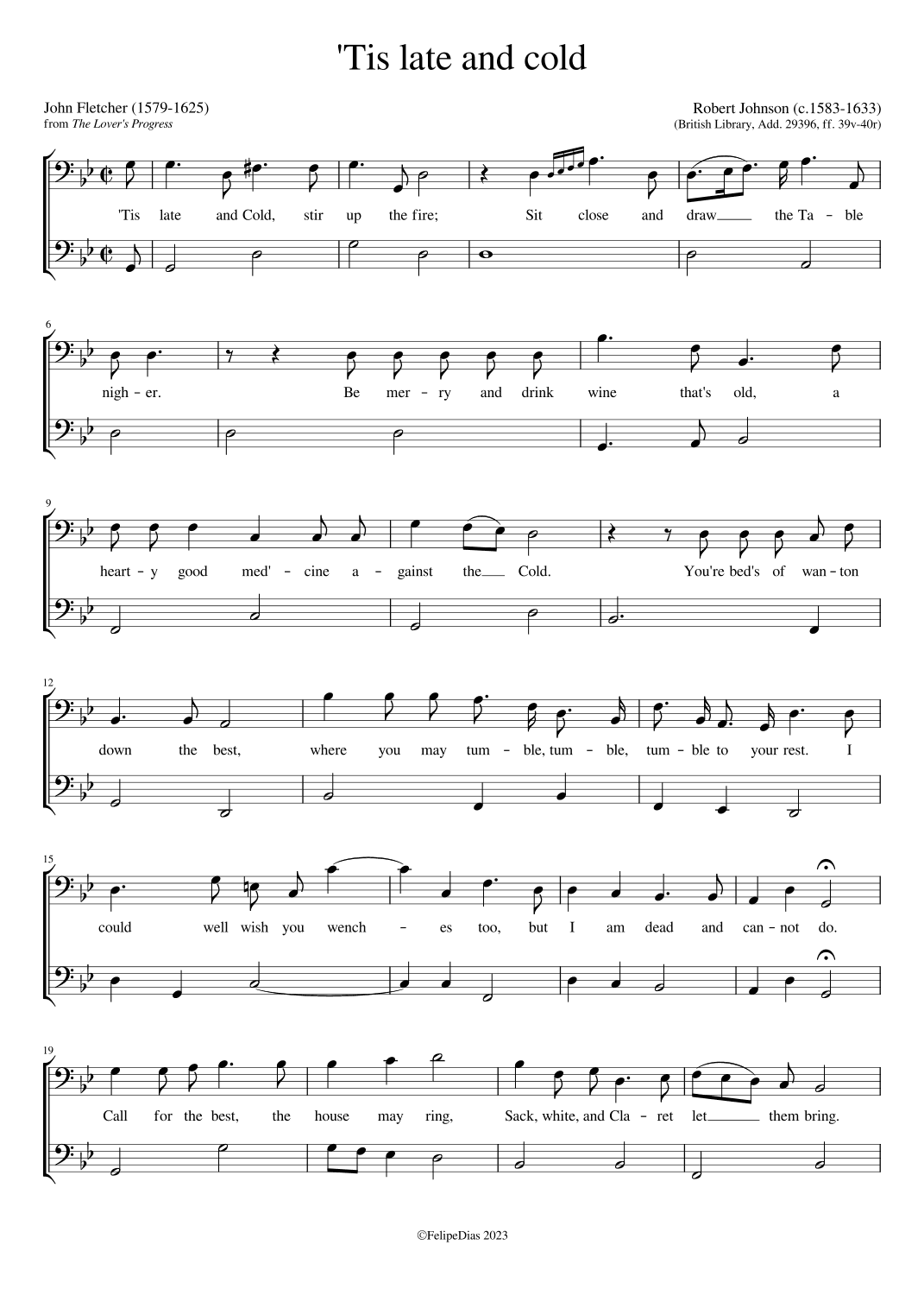 'Tis late and cold (arr. Early Music Scores)