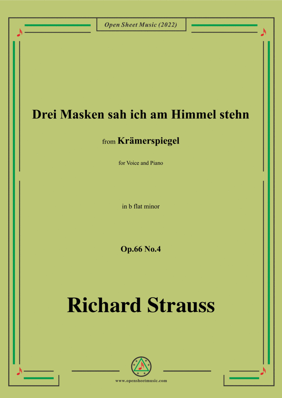 Richard Strauss-Drei Masken sah ich am Himmel stehn,in b flat minor,Op.66 No.4,for Voice and Piano (arr. Open Cloud)