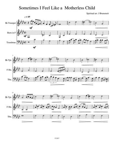 Sometimes I Feel Like a Motherless Child (arr. Jennifer Brummett.)