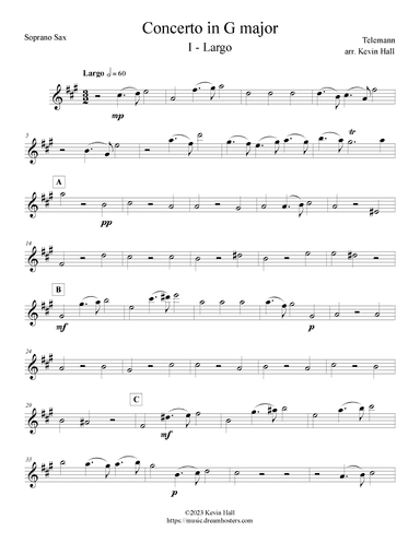 Telemann: Concerto in G (Largo) - arr. for Sax Quartet SATB (arr. Kevin Hall)