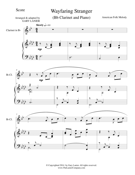 WAYFARING STRANGER (Bb Clarinet/Piano and ClarinetPart) (arr. Gary Lanier)