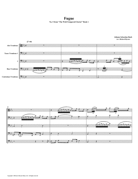 Fugue 05 from Well-Tempered Clavier, Book 1 (Trombone Quintet) (arr. Richard Byrnes)