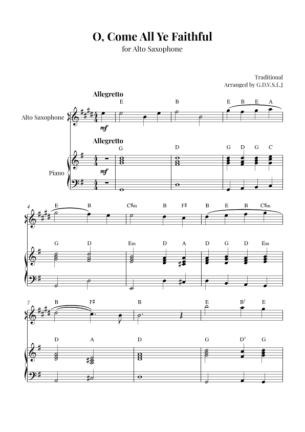 O, Come All Ye Faithful (arr. G.D.V.S.L.J)