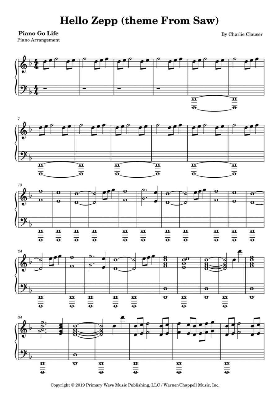 Hello Zepp (theme From Saw) (arr. Piano Go Life)