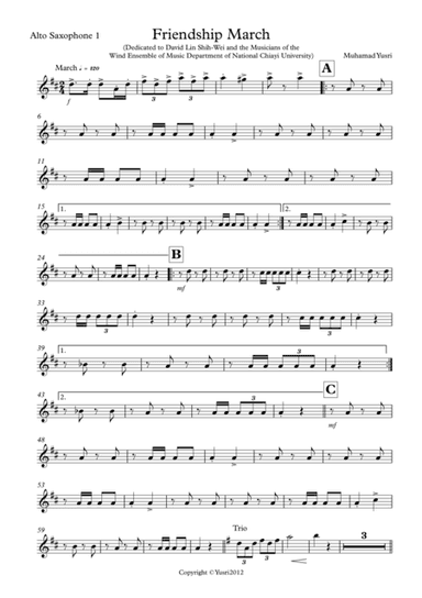 Friendship March (Alto Saxophone 1 Part)