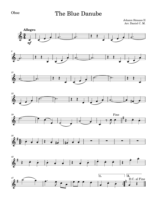 The Blue Danube for oboe (easy) (arr. Daniel C. M.)