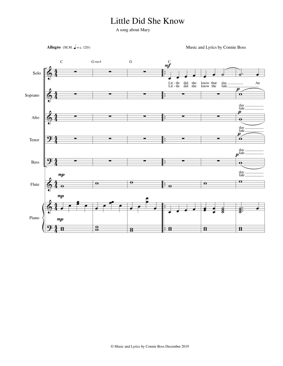 Little Did She Know - SATB with optional instruments and piano
