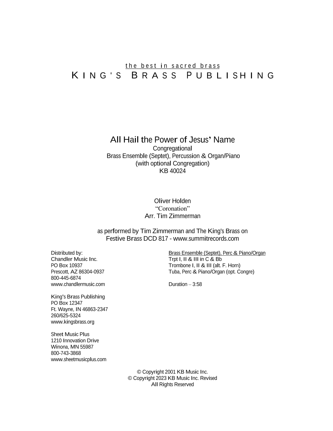 All Hail the Power of Jesus' Name (arr. Tim Zimmerman)