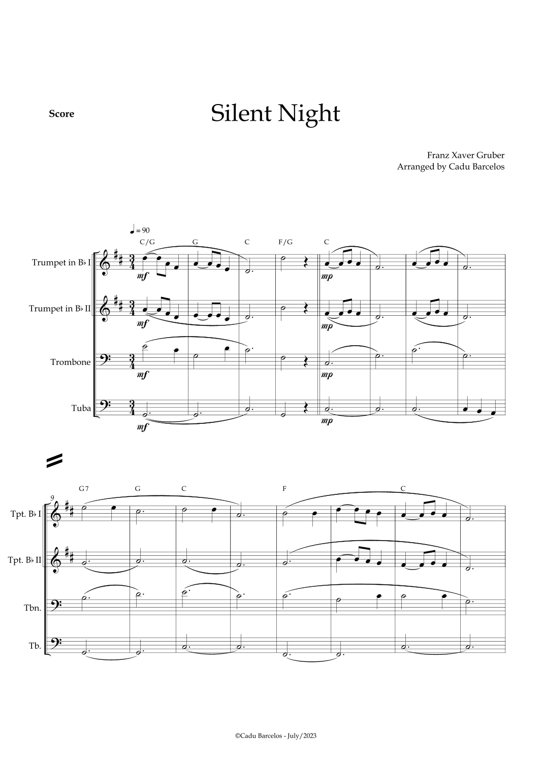 Silent night (Brass Quartet) chords (arr. Cadu Barcelos)