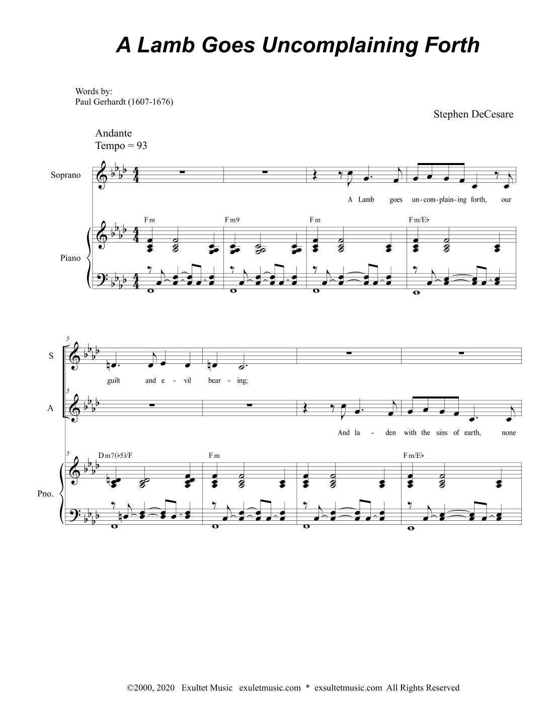 A Lamb Goes Uncomplaining Forth (Duet for Soprano and Alto solo)