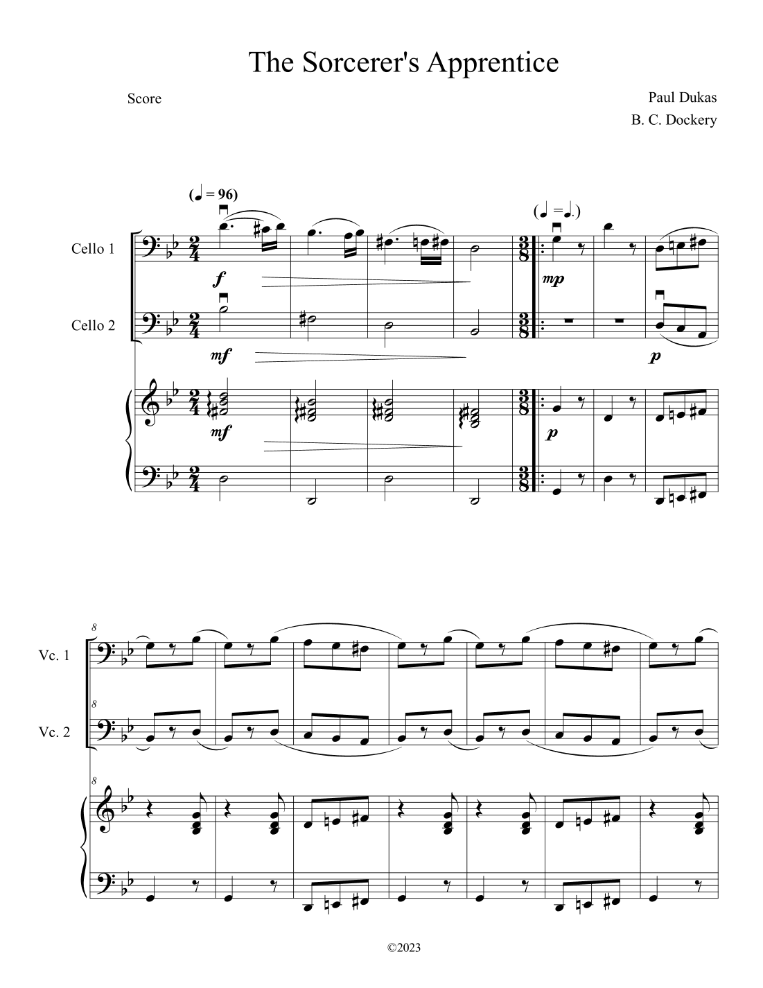 The Sorcerer's Apprentice (Cello Duet with Piano Accompaniment) (arr. B. C. Dockery)