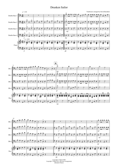 Drunken Sailor for Double Bass Quartet (arr. David Burndrett)