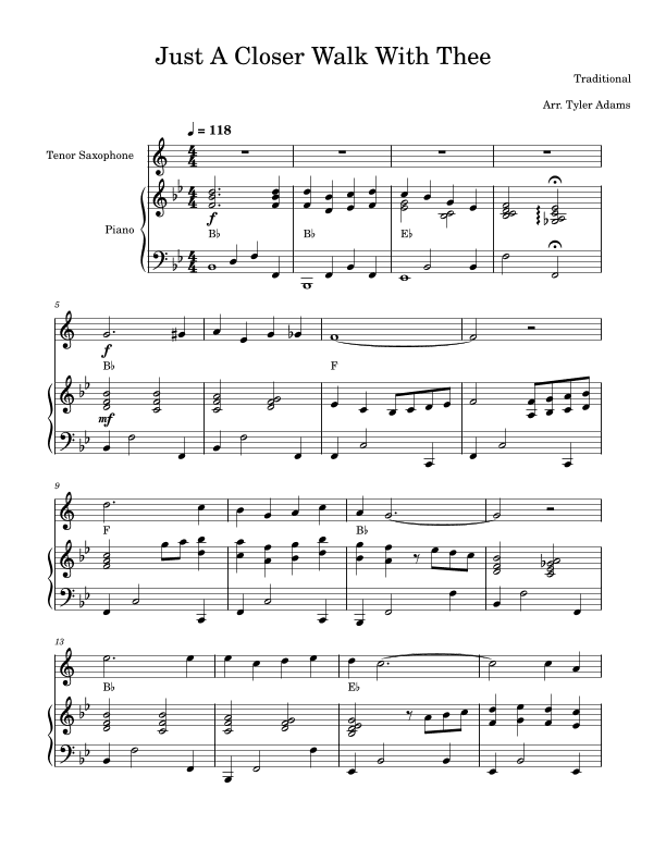 Just A Closer Walk With Thee (Tenor Sax Solo and Piano) (arr. Tyler Adams)