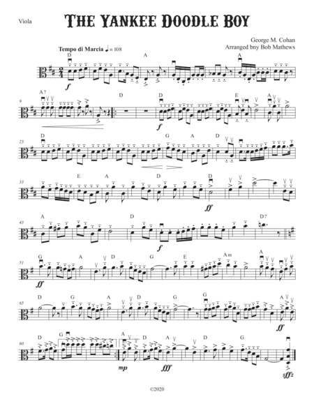 The Yankee Doodle Boy for Solo Viola (arr. Bob Mathews)