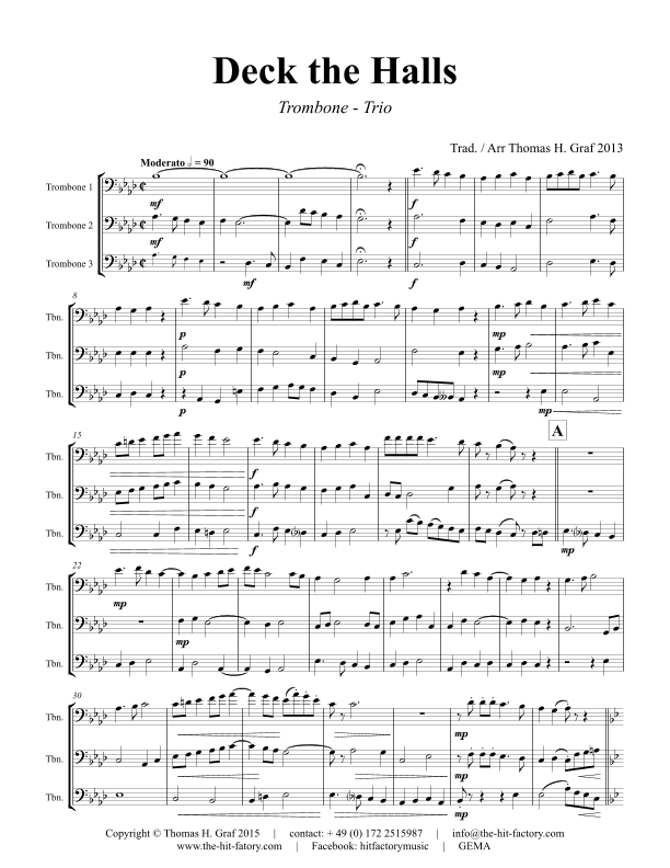 Deck the halls - Christmas Carol Polyphonic - Trombone Trio (arr. Thomas Graf)