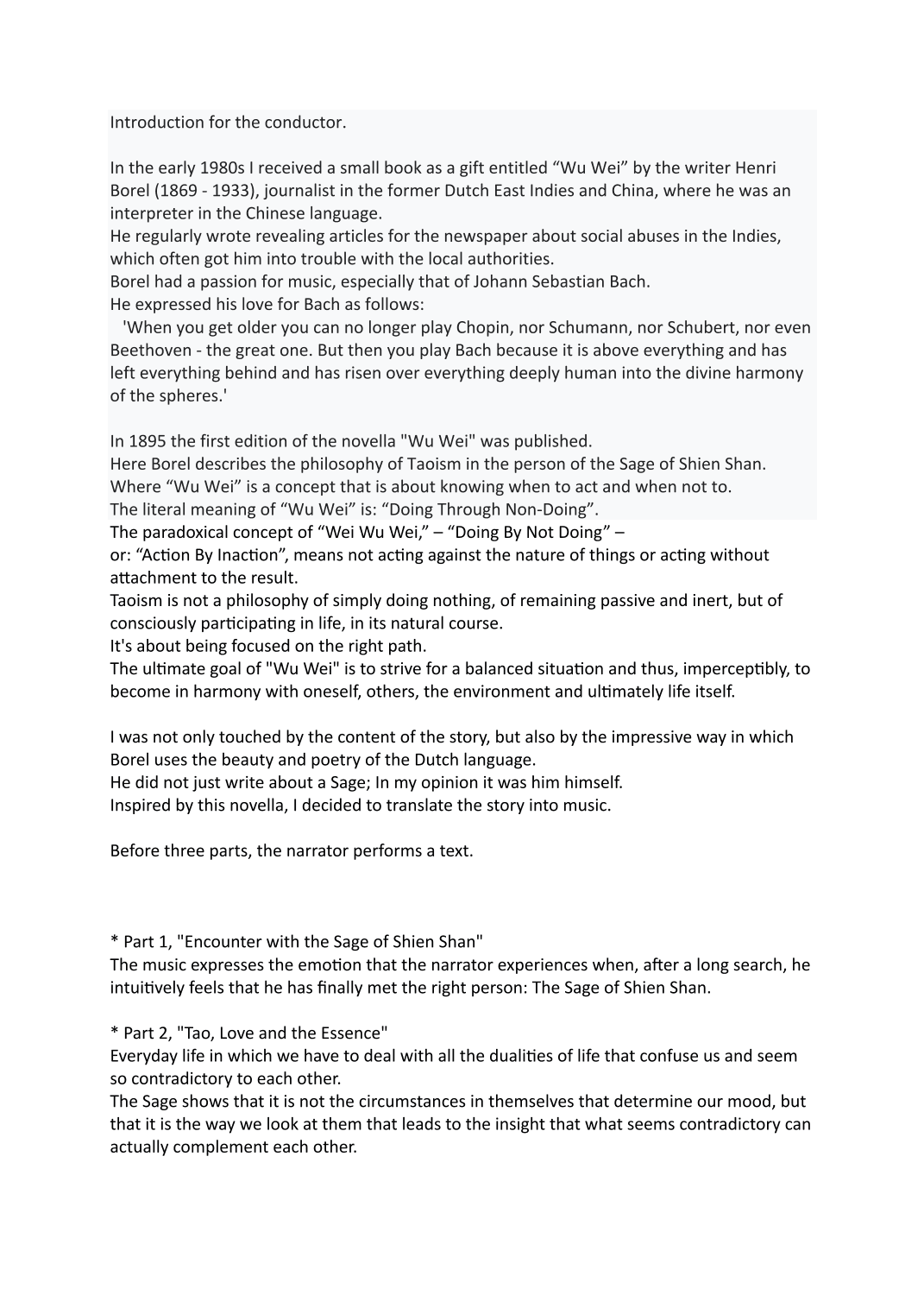 Wu Wei - Short Story For Narrator And Orchestra