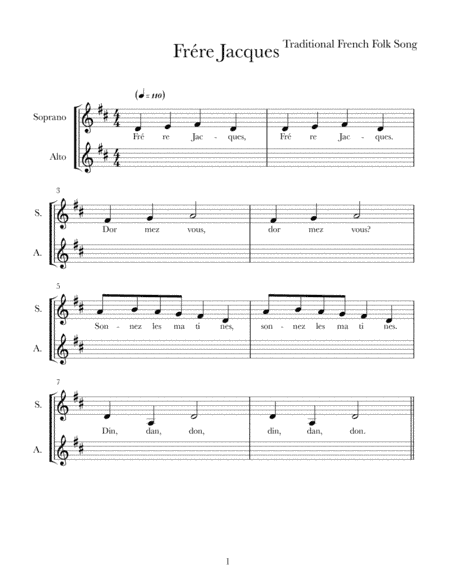 Frére Jacques in D-Major (2pt) round (arr. Susan J. Galentine)