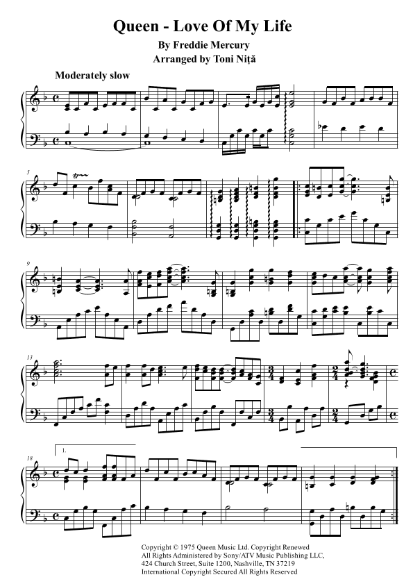 Love Of My Life (arr. Toni Nita)