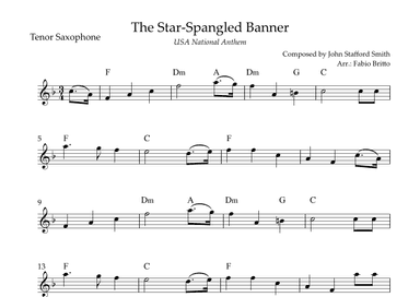 The Star Spangled Banner (USA National Anthem) for Tenor Saxophone Solo with Chords (Eb Major) (arr. Fabio Britto)
