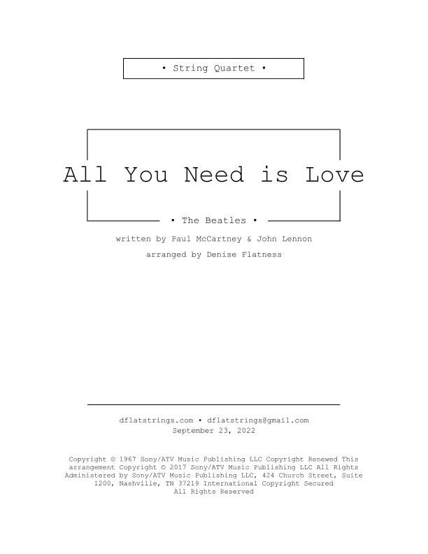 All You Need Is Love (arr. Denise Flatness)