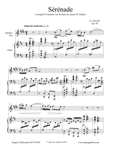 Fauré: Sérénade Op. 98 for Soprano Sax & Piano (arr. James Guthrie, ASCAP)