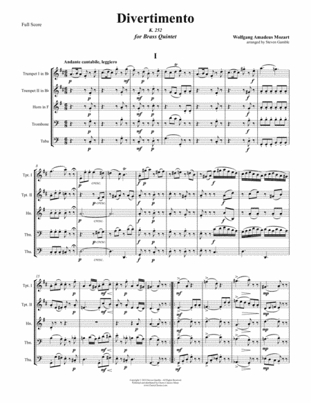 Divertimento K. 252 for Brass Quintet (arr. Gamble, Stephen)