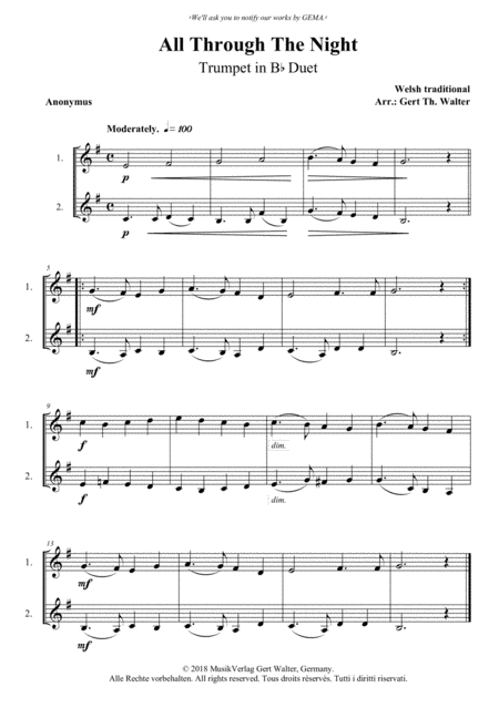 All Through The Night (arr. Gert Th. Walter)