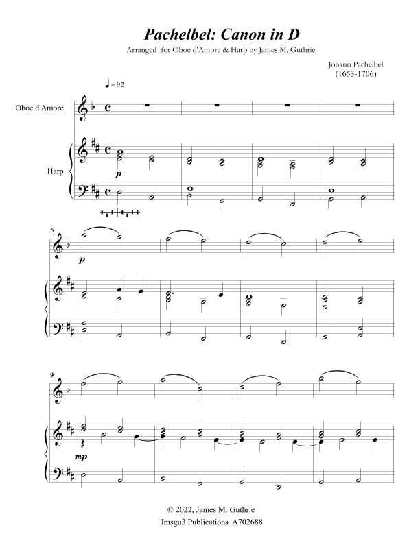 Pachelbel: Canon in D for Oboe d'Amore & Harp (arr. James M. Guthrie)