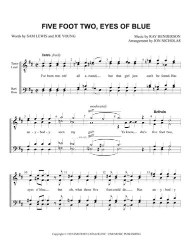 Five Foot Two, Eyes Of Blue (has Anybody Seen My Girl?) (arr. Jon Nicholas)