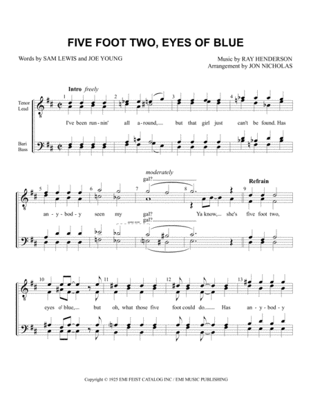 Five Foot Two, Eyes Of Blue (has Anybody Seen My Girl?) (arr. Jon Nicholas)