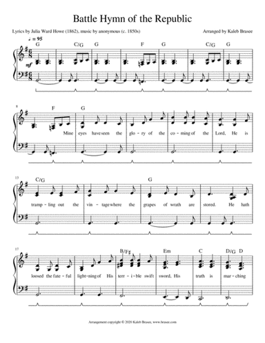 Battle Hymn of the Republic - piano solo with lyrics and chords (arr. Kaleb Brasee)